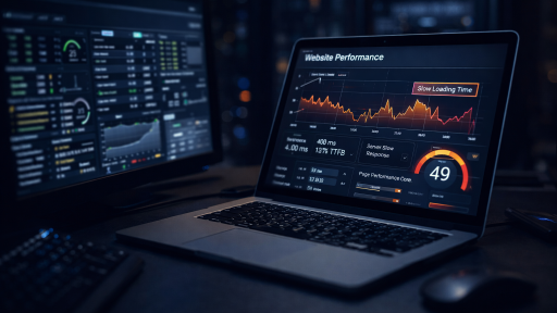 Аналіз продуктивності сайту на ноутбуці з показниками повільного завантаження