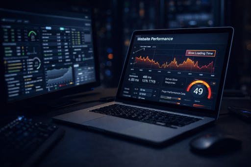 Аналіз продуктивності сайту на ноутбуці з показниками повільного завантаження